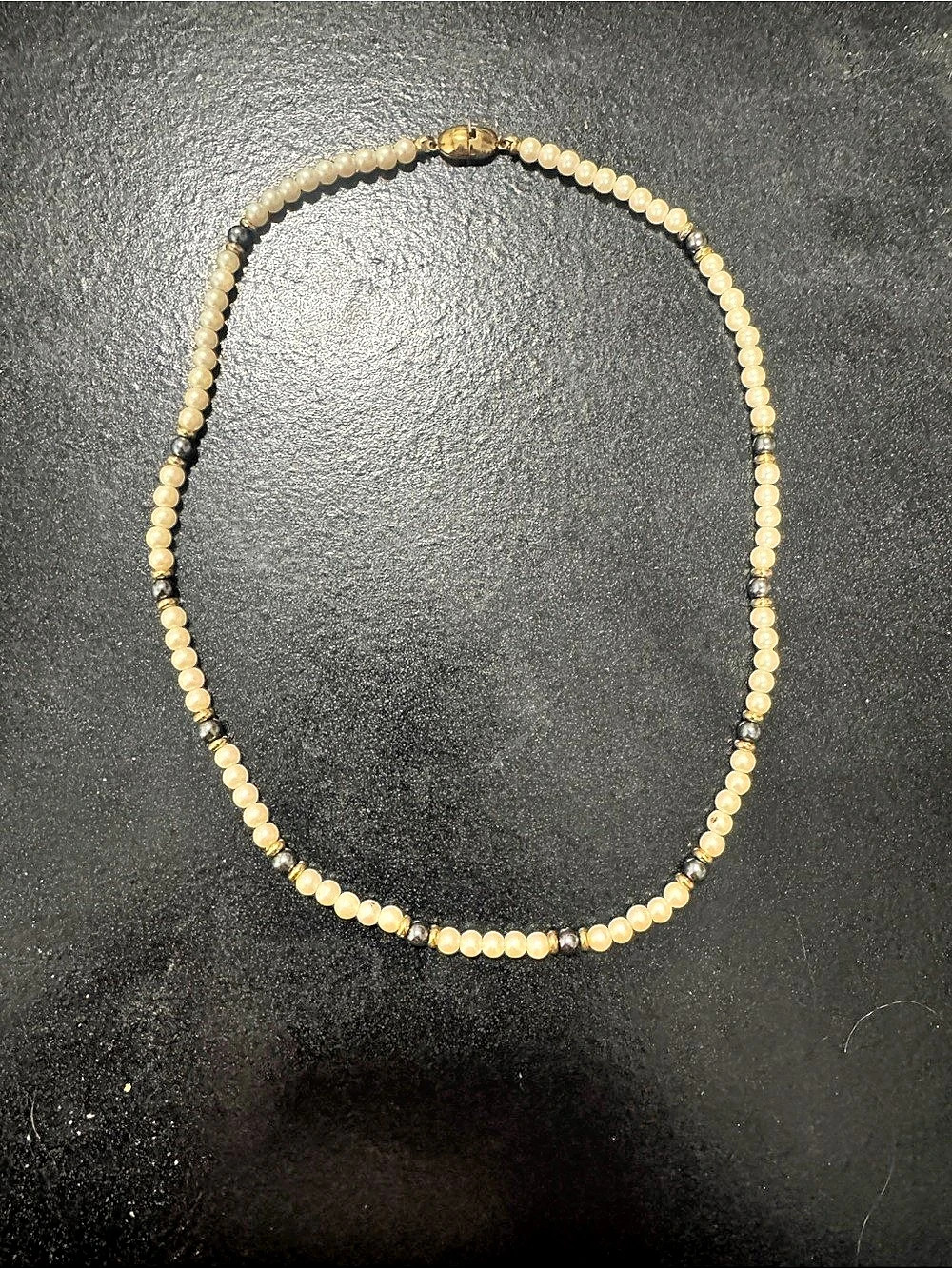 Faux Pearl Beaded Necklace Gold Tone Signed